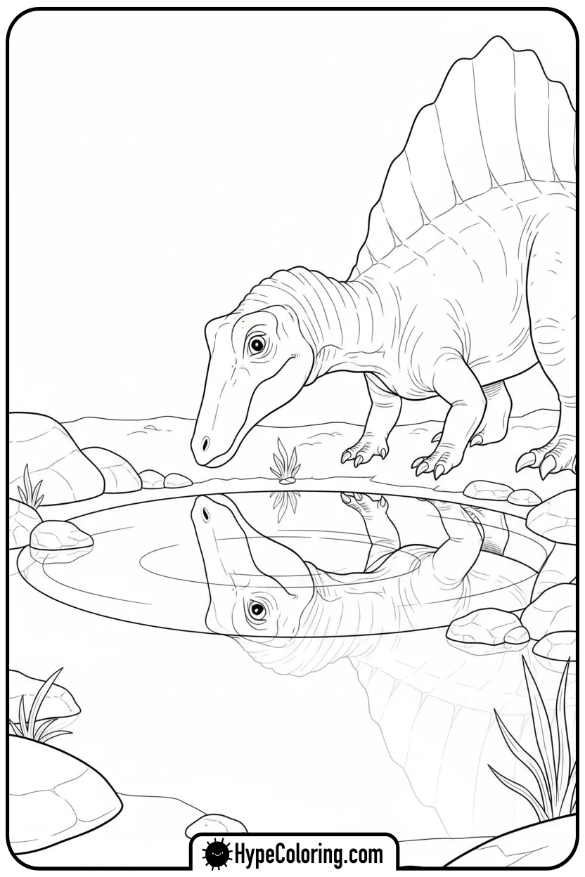 spinosaurus-looking-at-reflection - spinosaurus coloring page