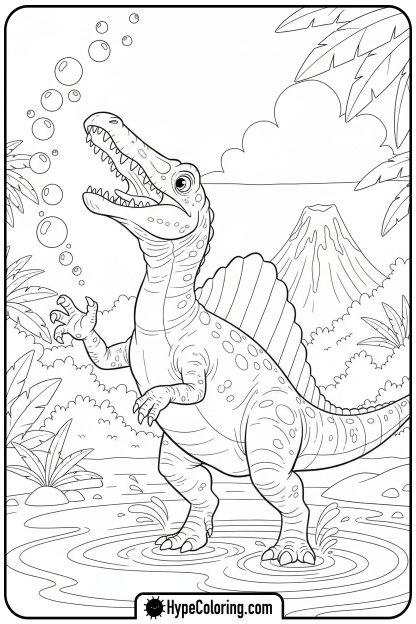 spinosaurus-chasing-bubbles - spinosaurus coloring page