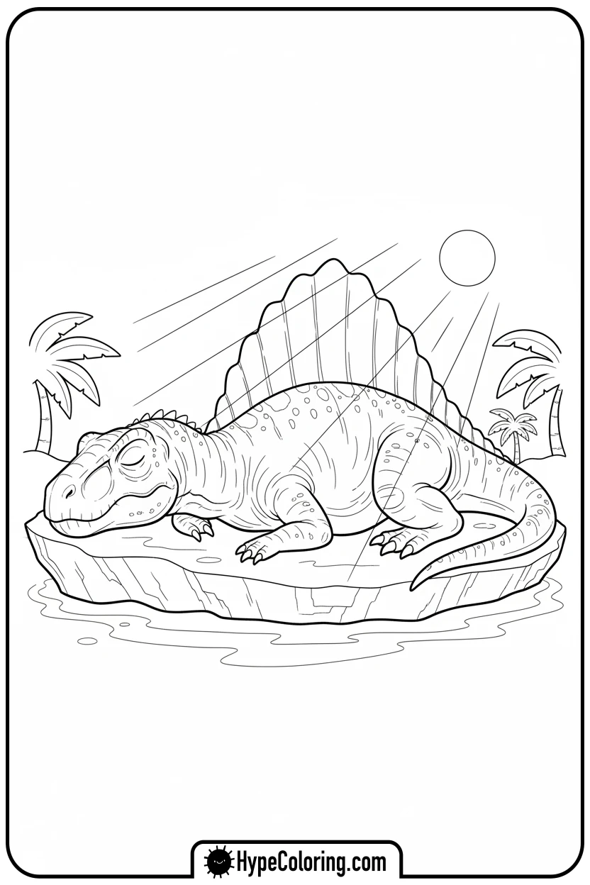 spinosaurus-sunbathing-on-rock - spinosaurus coloring page