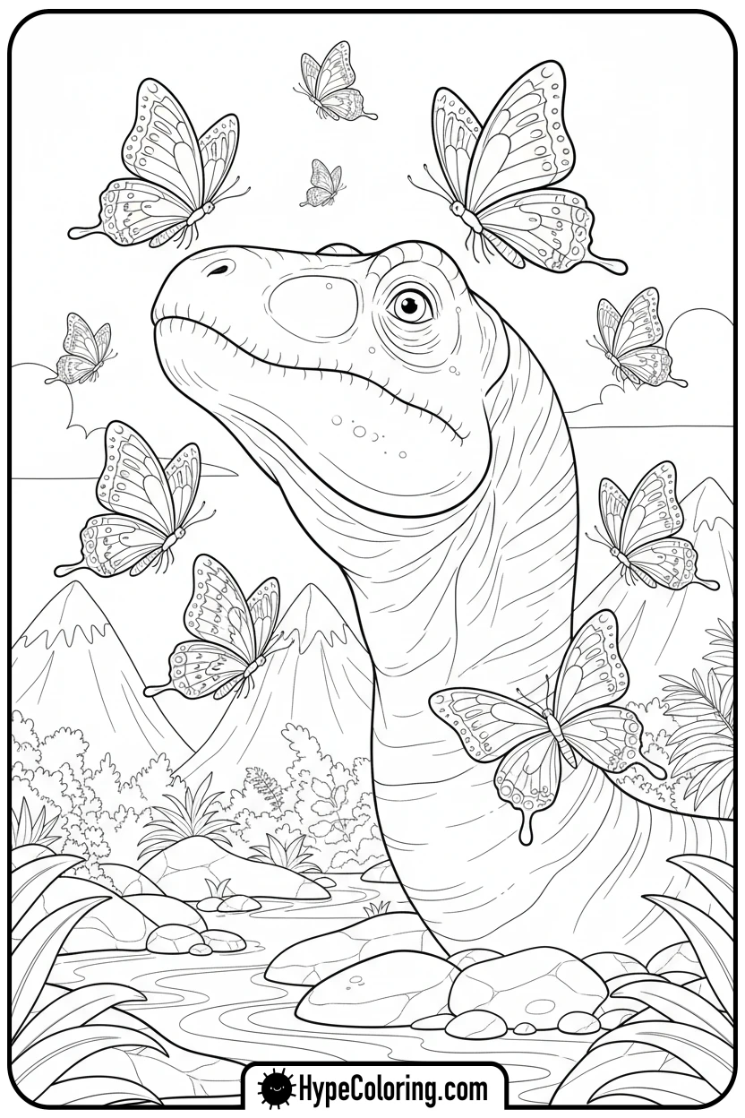 spinosaurus-watching-butterflies - spinosaurus coloring page