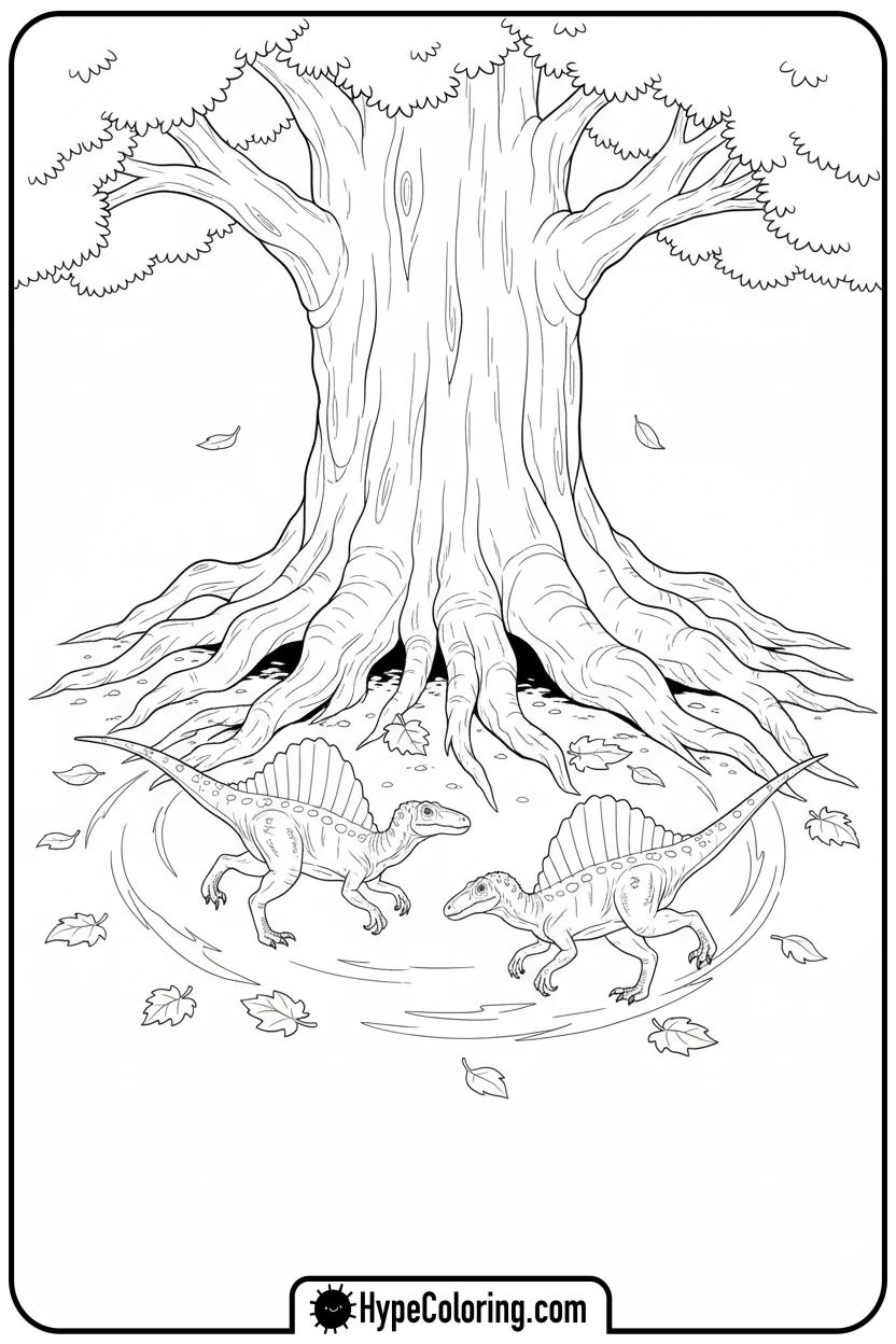 baby-spinos-playing-by-tree - spinosaurus coloring page