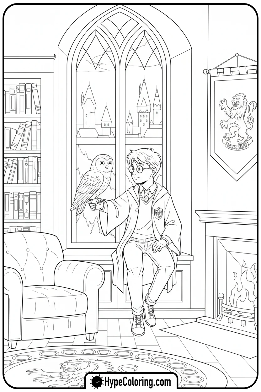 harry-petting-hedwig - harry potter coloring pages