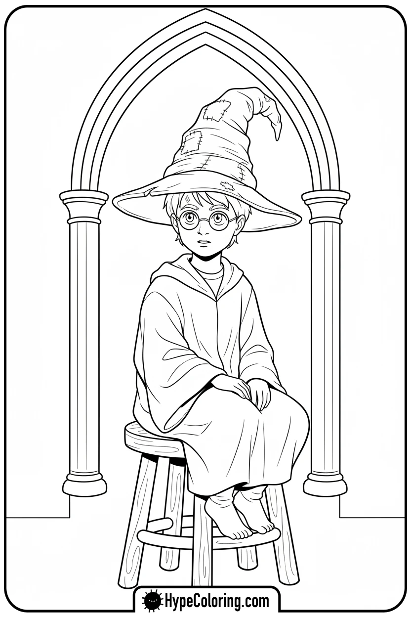 harry-with-sorting-hat - harry potter coloring pages
