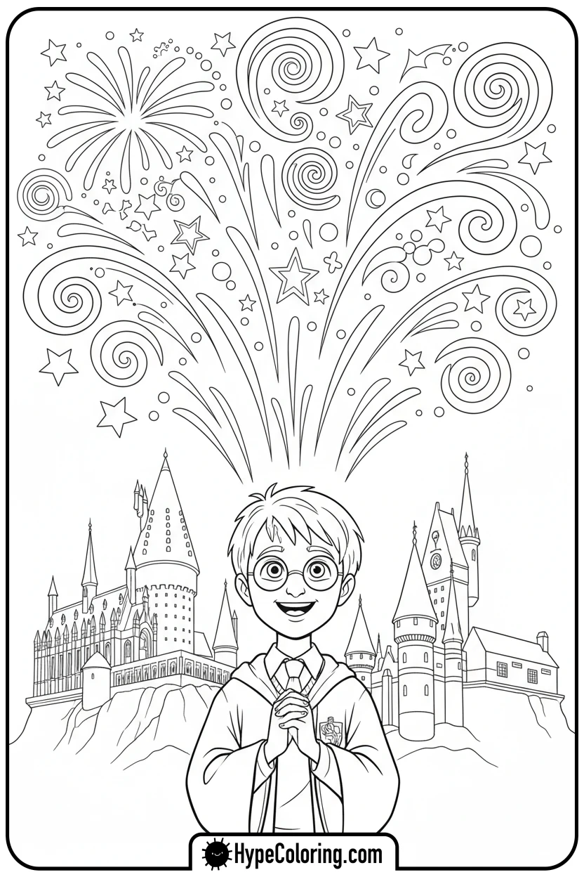 harry-watching-fireworks - harry potter coloring pages