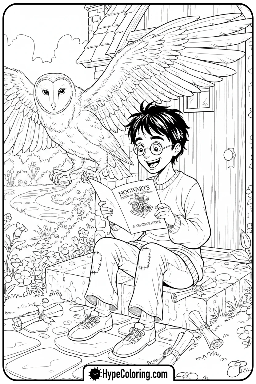 harry-opening-hogwarts-letter - harry potter coloring pages
