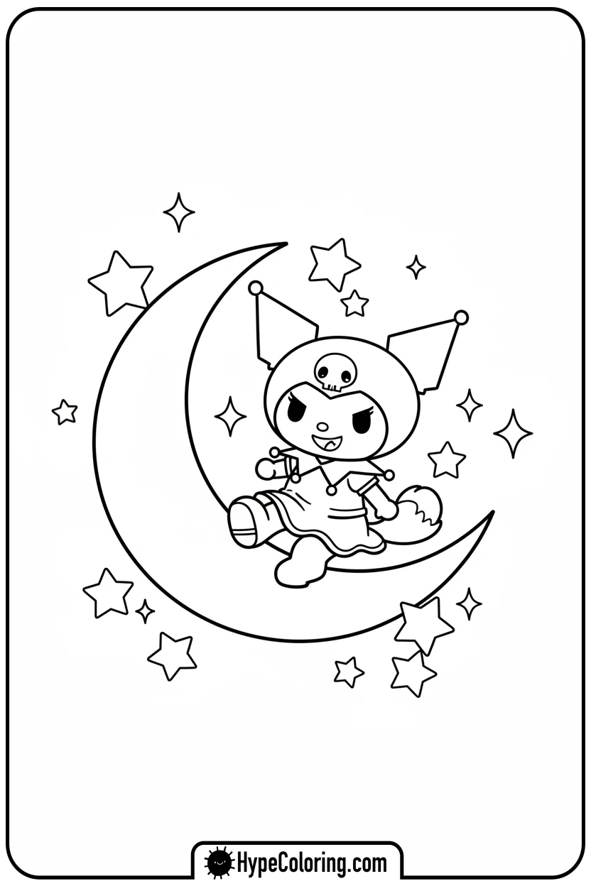 kuromi-swinging-on-moon - kuromi coloring pages