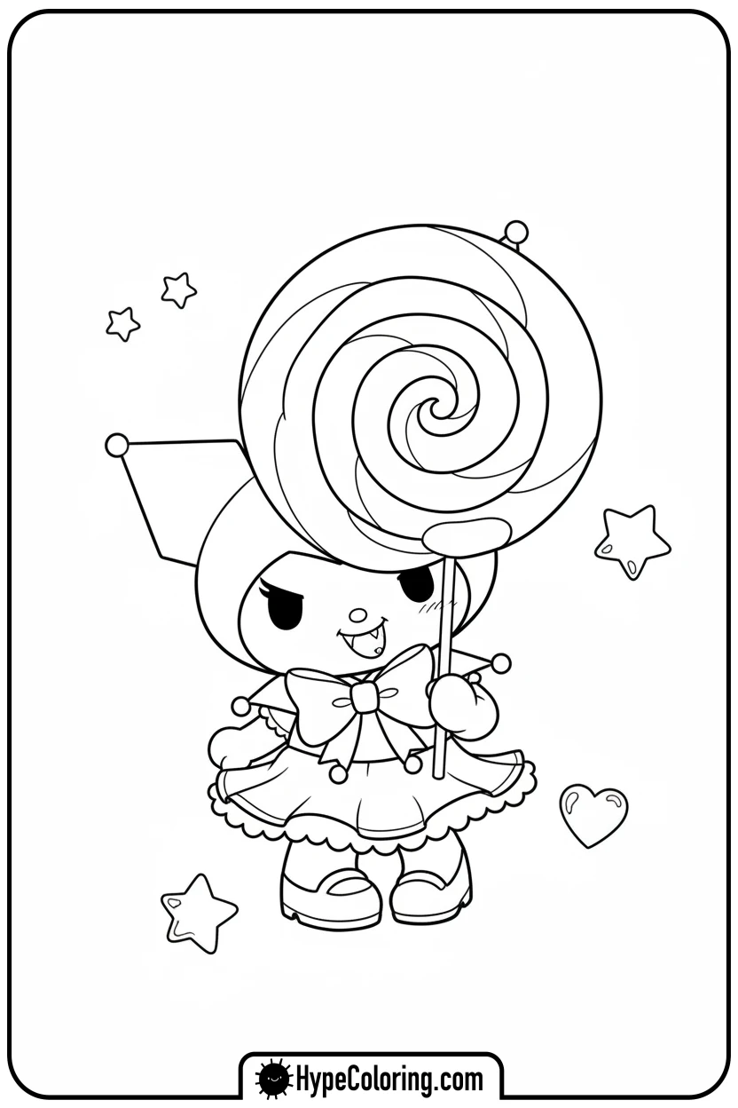 kuromi-with-giant-lollipop - kuromi coloring pages