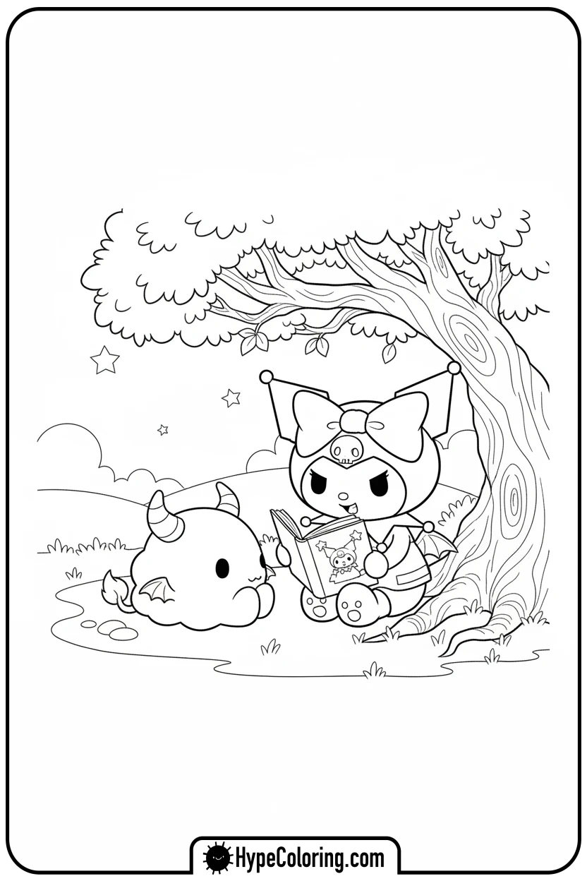 kuromi-reading-to-baku - kuromi coloring pages
