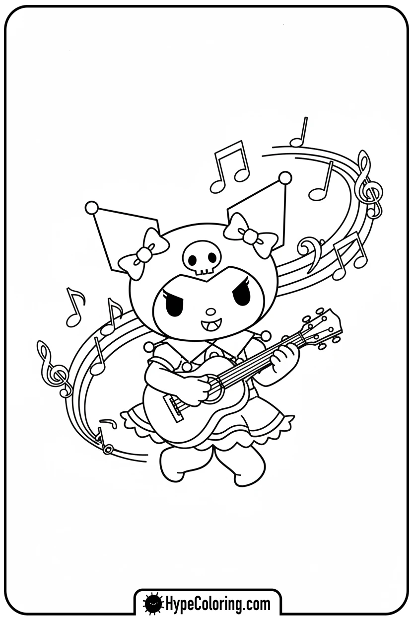kuromi-playing-ukulele - kuromi coloring pages