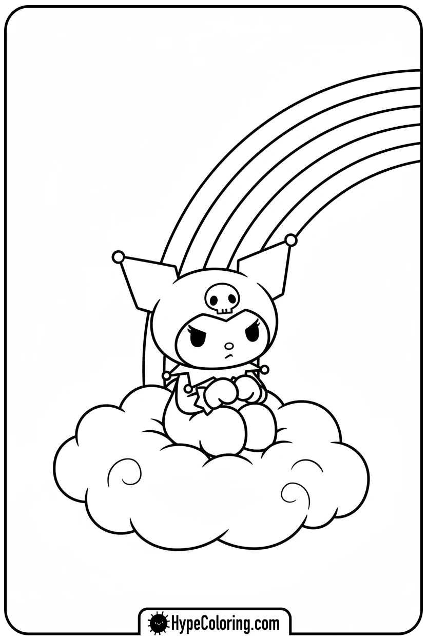 kuromi-on-cloud-with-rainbow - kuromi coloring pages