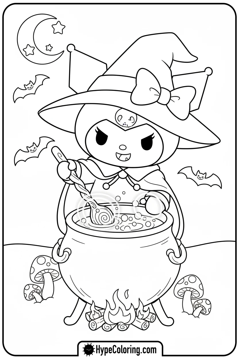 kuromi-witch-with-cauldron - kuromi coloring pages