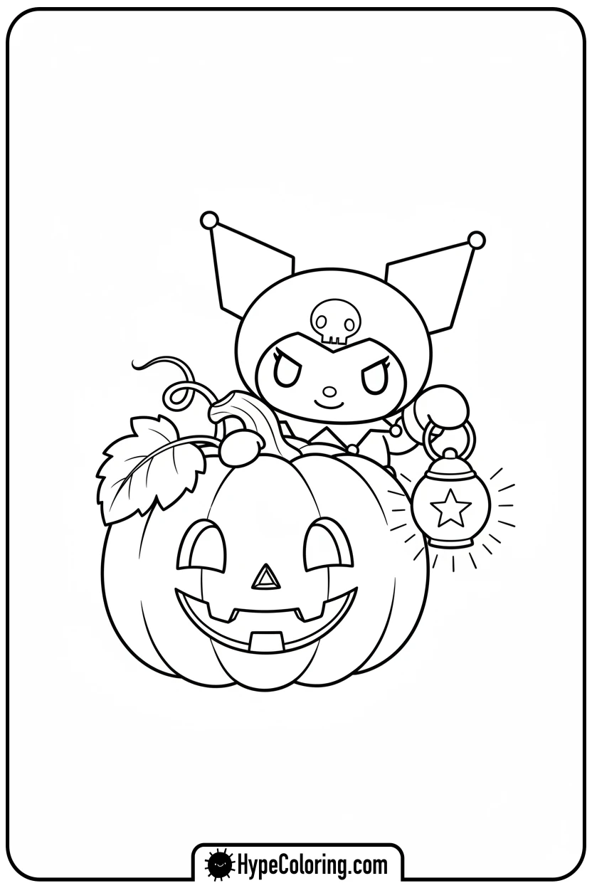 kuromi-with-pumpkin-and-lantern - kuromi coloring pages