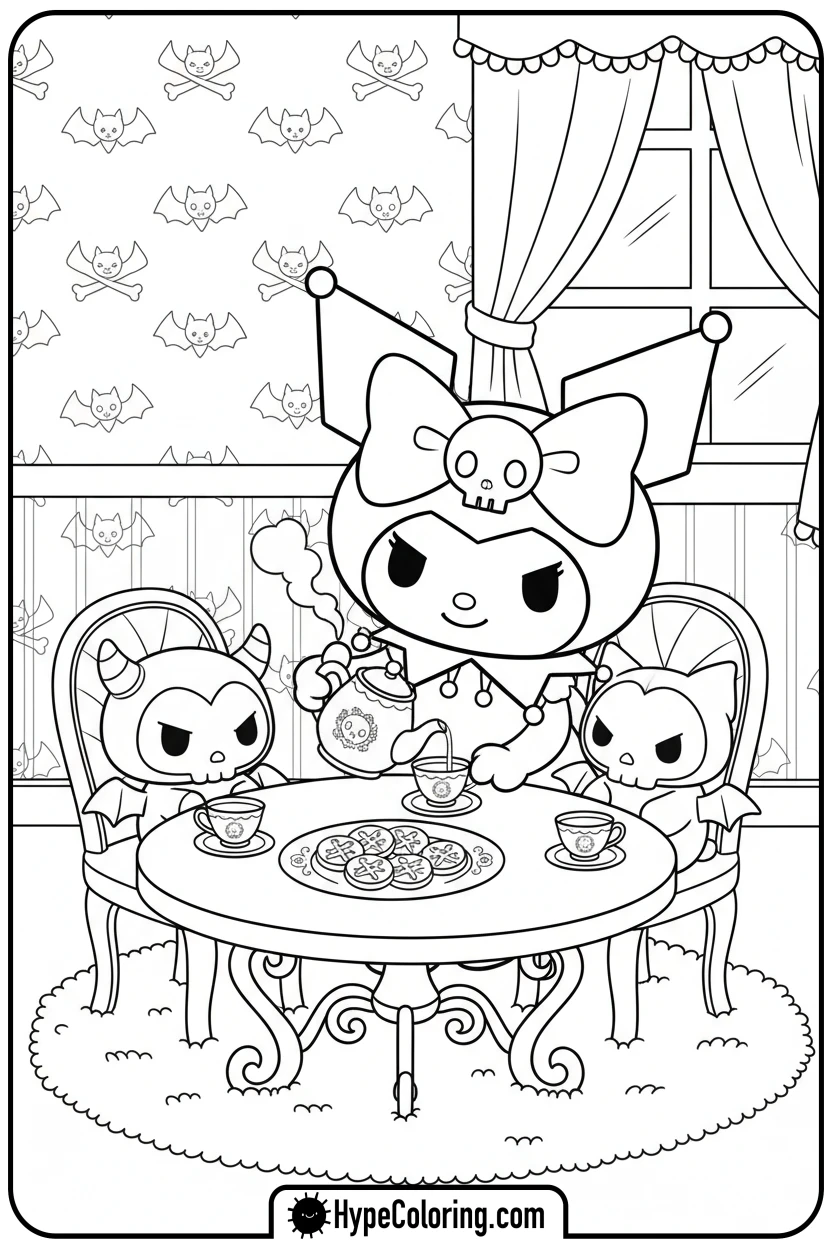 kuromi-tea-party-with-toys - kuromi coloring pages