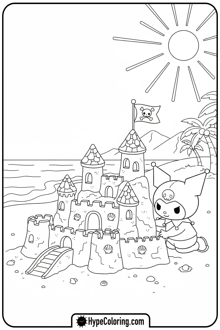 kuromi-building-sandcastle - kuromi coloring pages