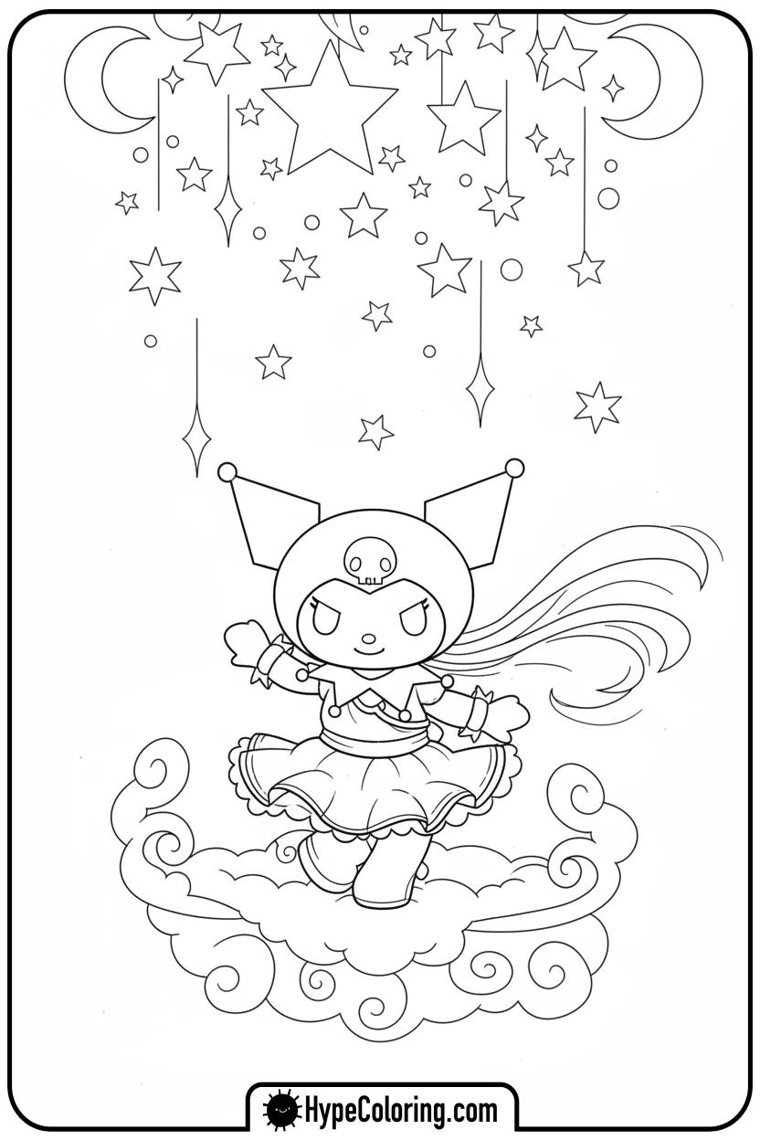 kuromi-dancing-under-stars - kuromi coloring pages