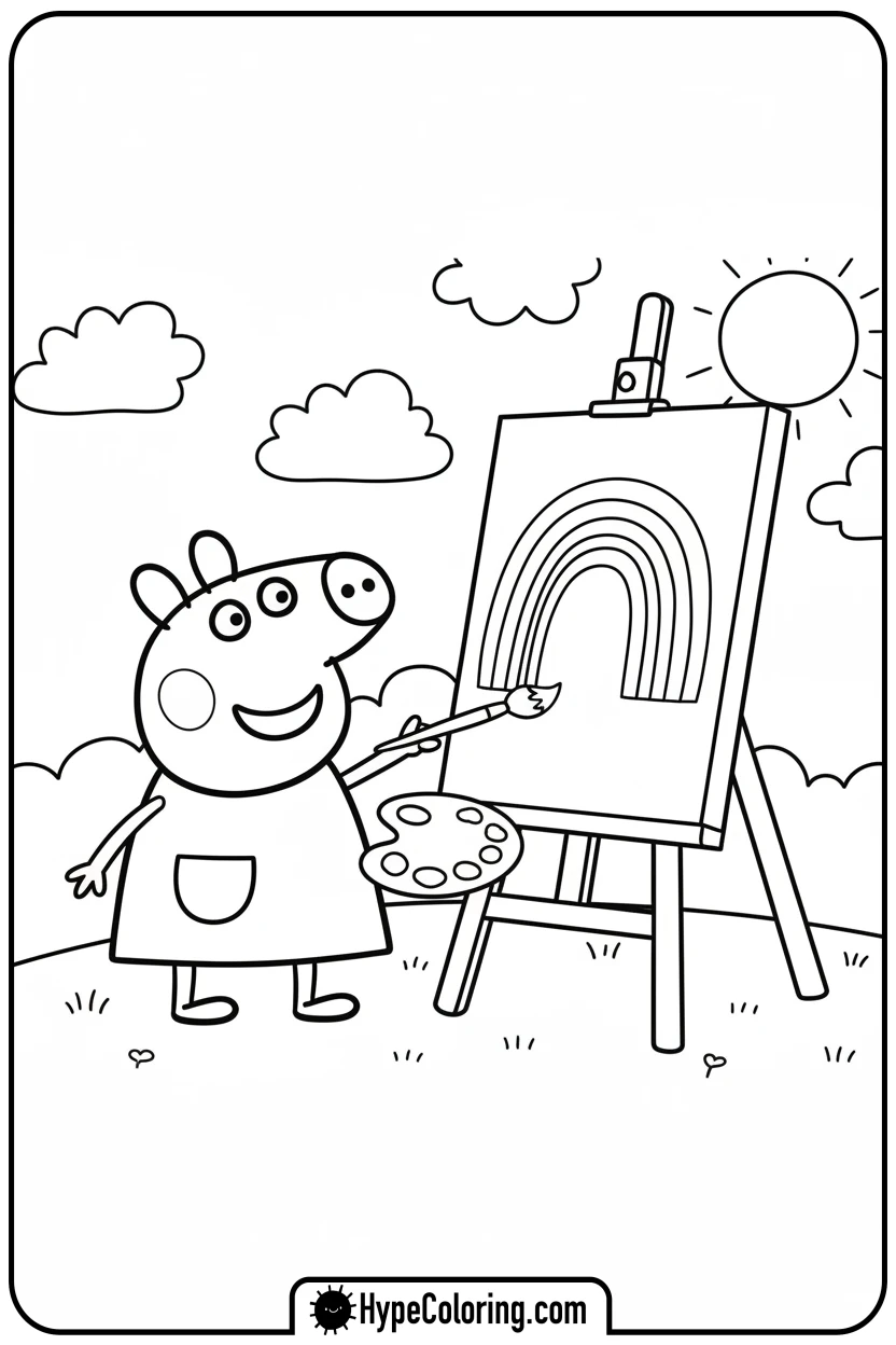 Click to download PDF peppa-painting-a-rainbow - peppa pig coloring pages