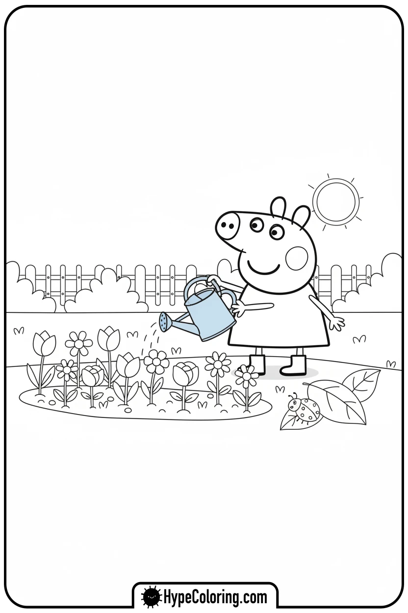 Click to download PDF peppa-watering-flowers - peppa pig coloring pages