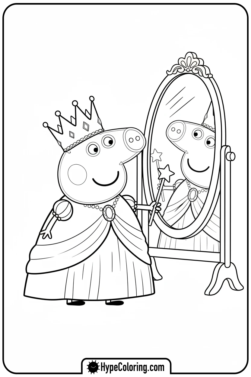 Click to download PDF peppa-dressed-as-a-princess - peppa pig coloring pages
