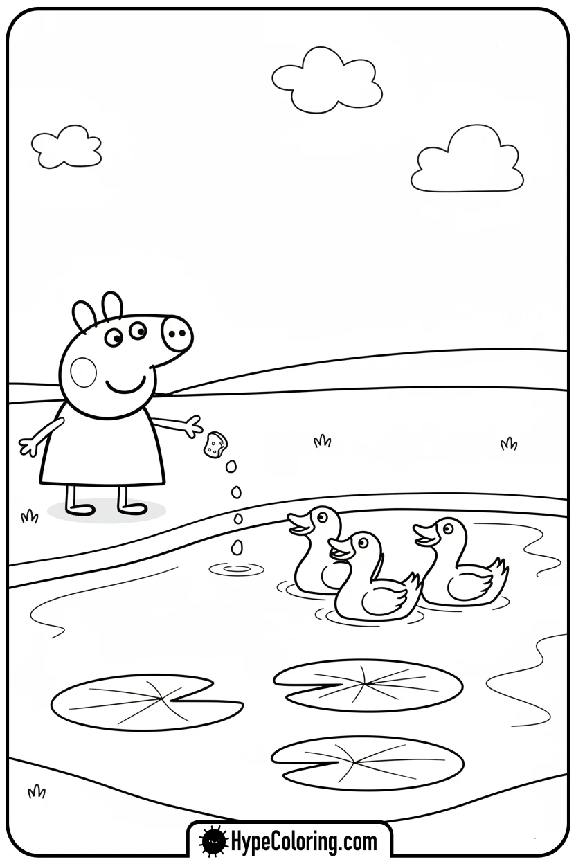Click to download PDF peppa-feeding-ducks - peppa pig coloring pages