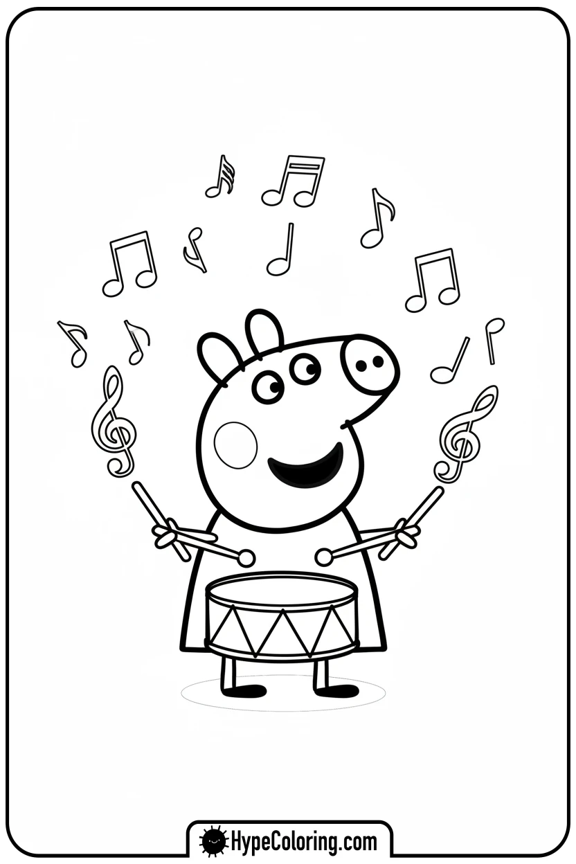 Click to download PDF peppa-playing-a-drum - peppa pig coloring pages