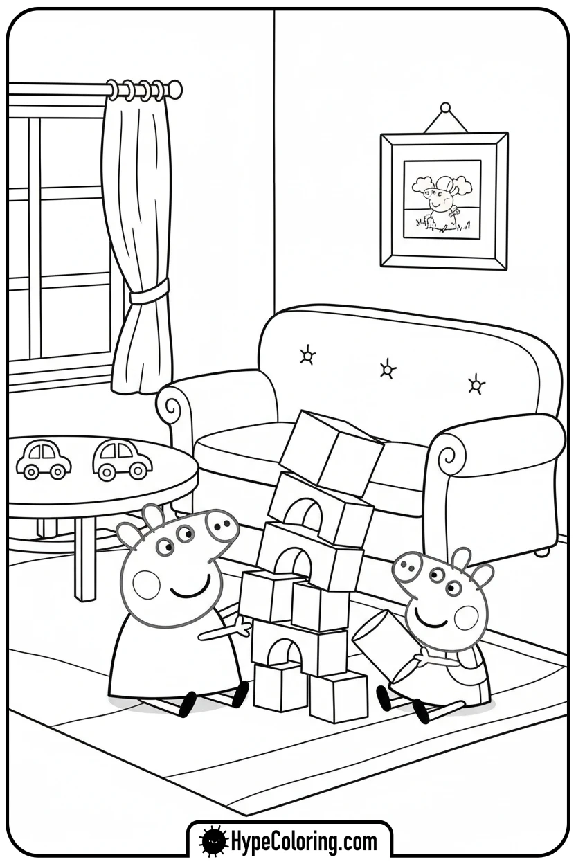 Click to download PDF peppa-and-george-building-blocks - peppa pig coloring pages