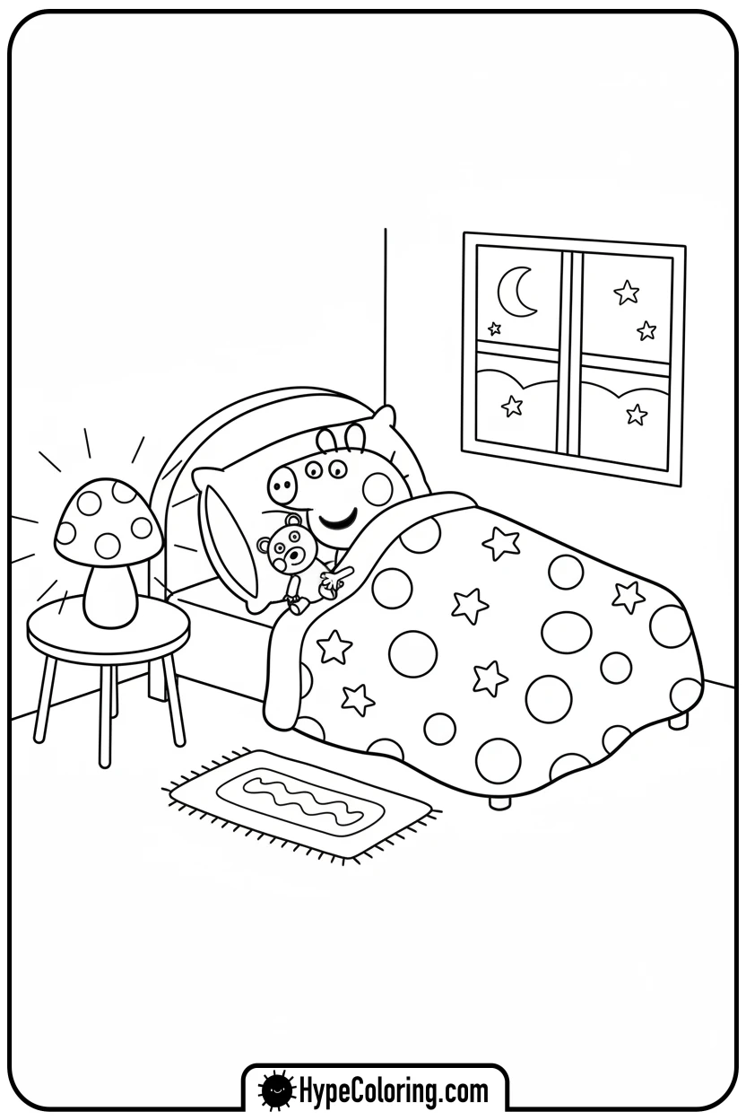 Click to download PDF peppa-sleeping-in-bed - peppa pig coloring pages