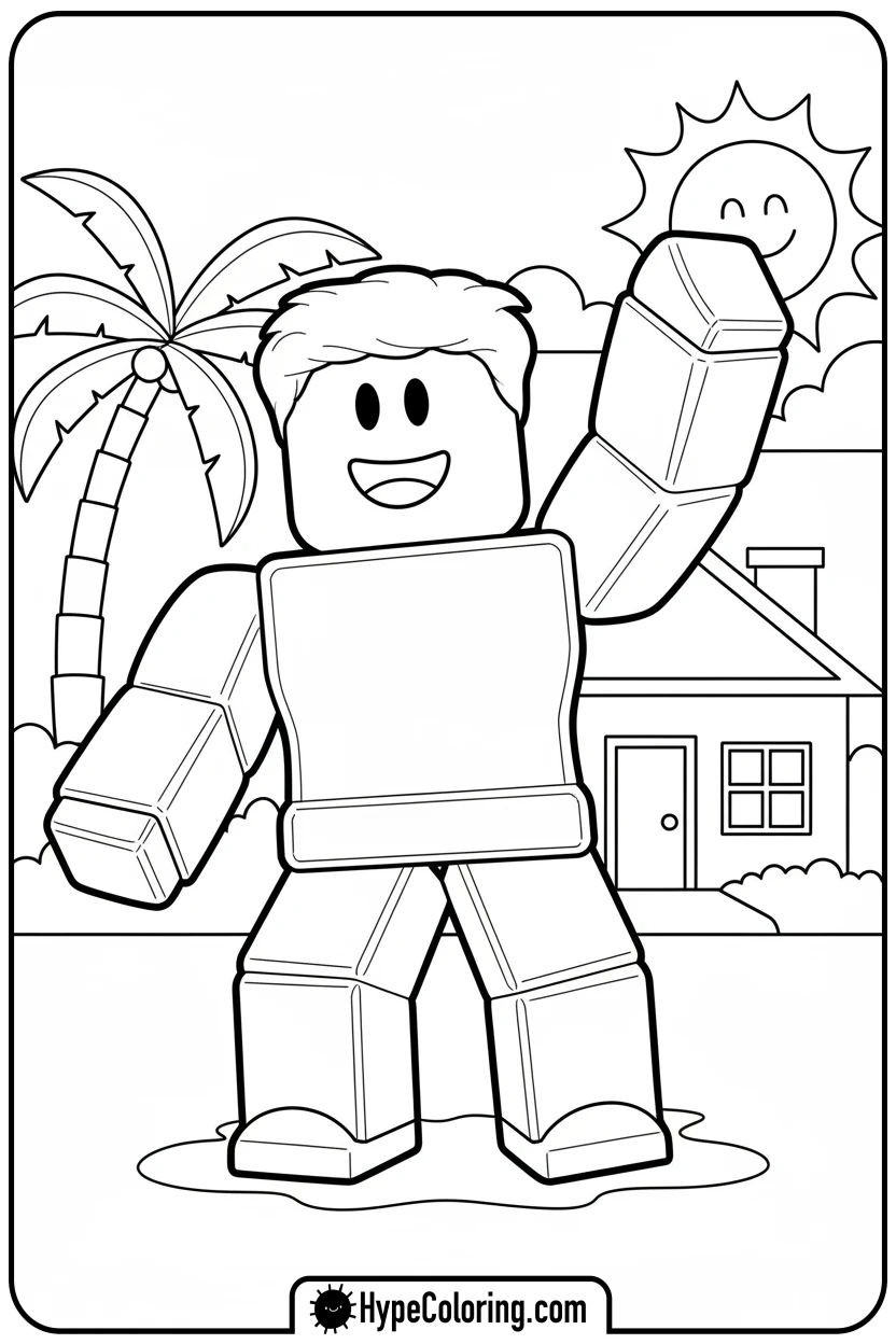 Click to download PDF roblox-character-waving-hello - roblox coloring pages