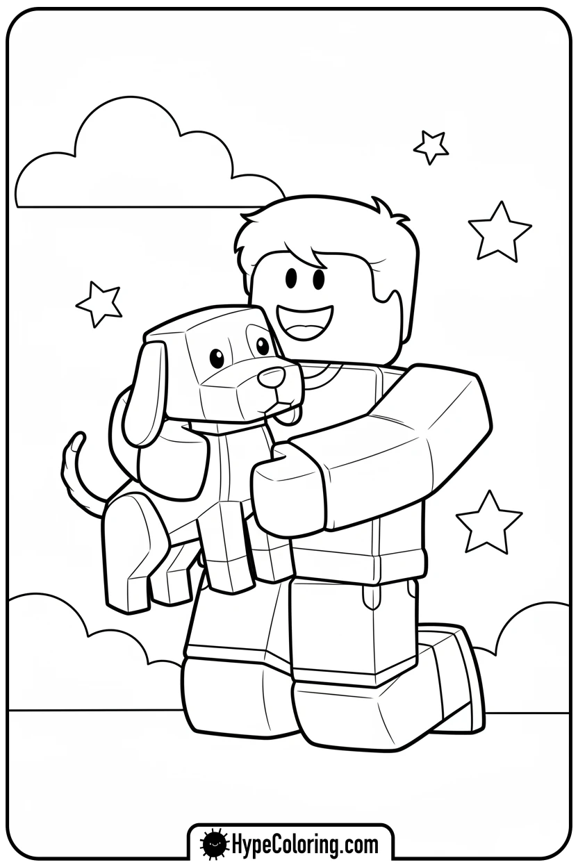 Click to download PDF roblox-character-with-pet-dog - roblox coloring pages