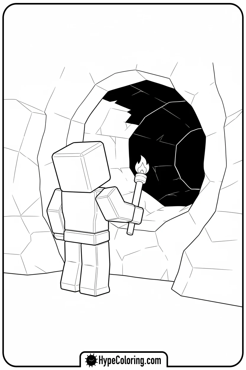 Click to download PDF roblox-character-exploring-cave - roblox coloring pages