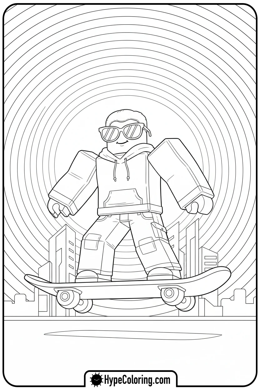 Click to download PDF roblox-character-on-hoverboard - roblox coloring pages