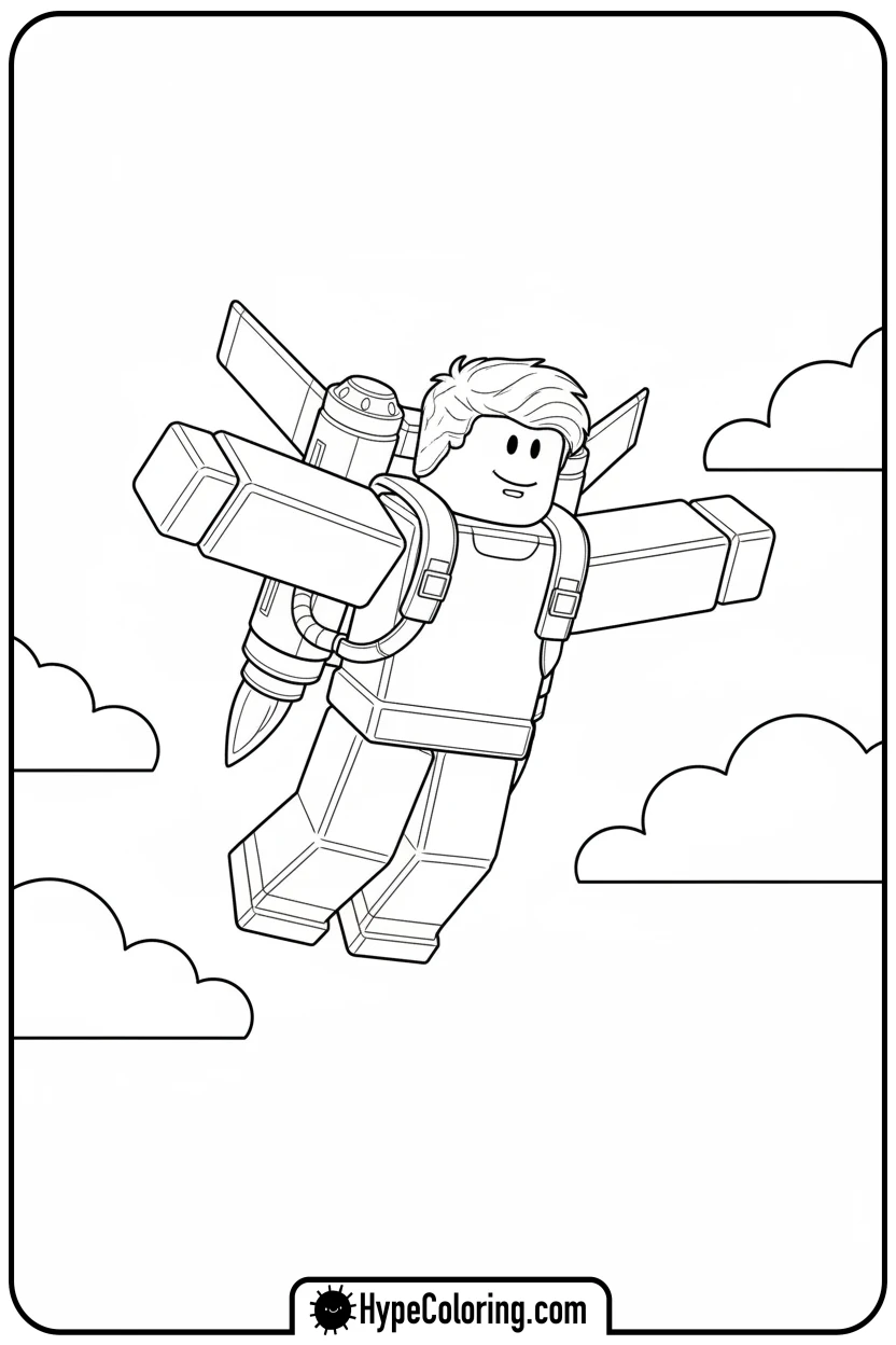 Click to download PDF roblox-character-flying-jetpack - roblox coloring pages