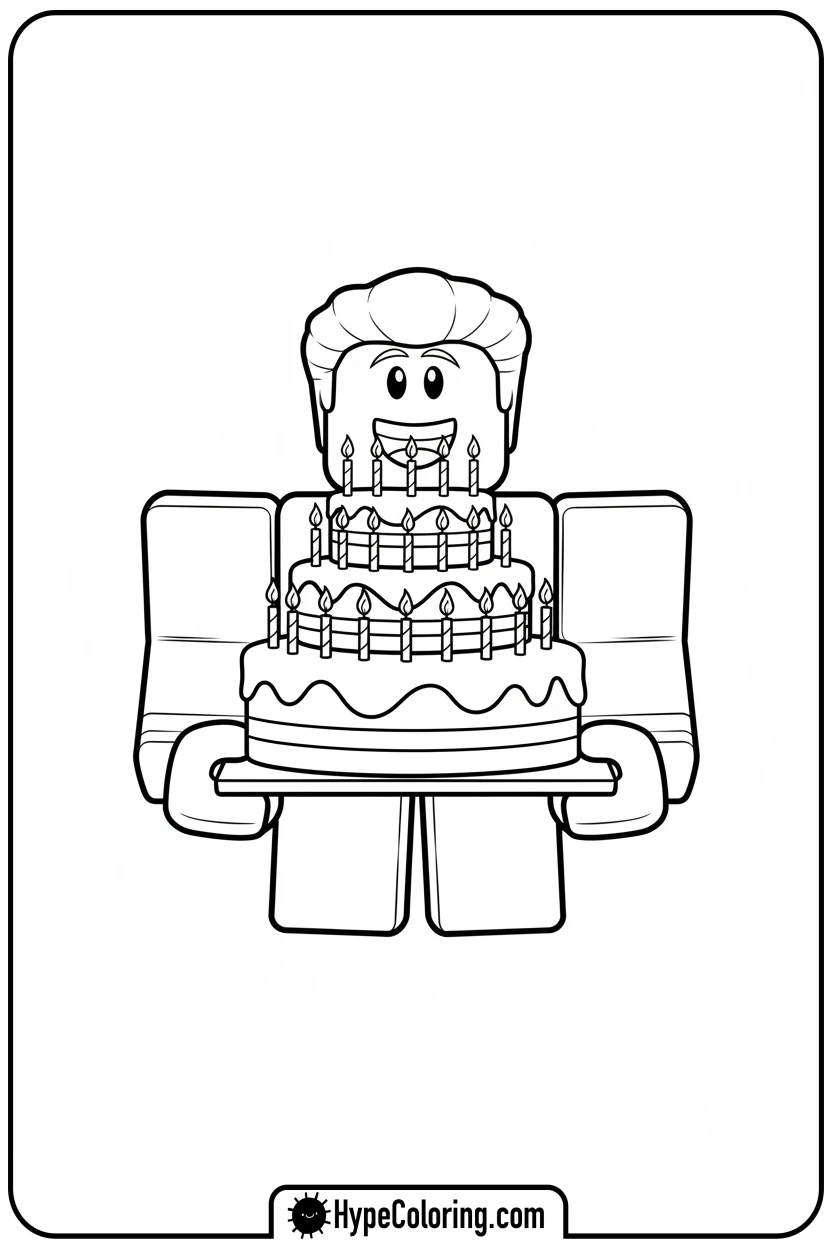 Click to download PDF roblox-character-with-cake - roblox coloring pages