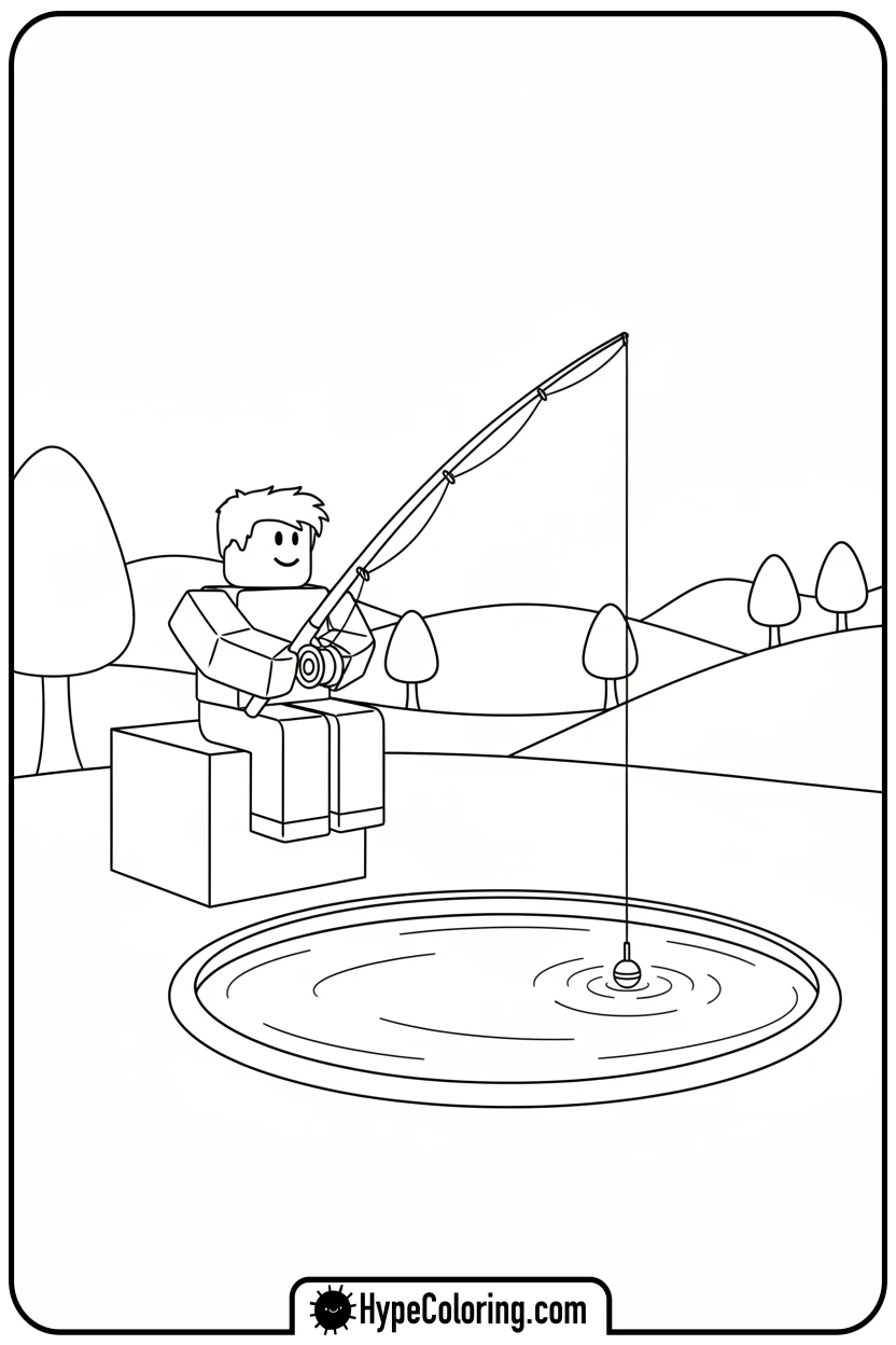 Click to download PDF roblox-character-fishing-pond - roblox coloring pages