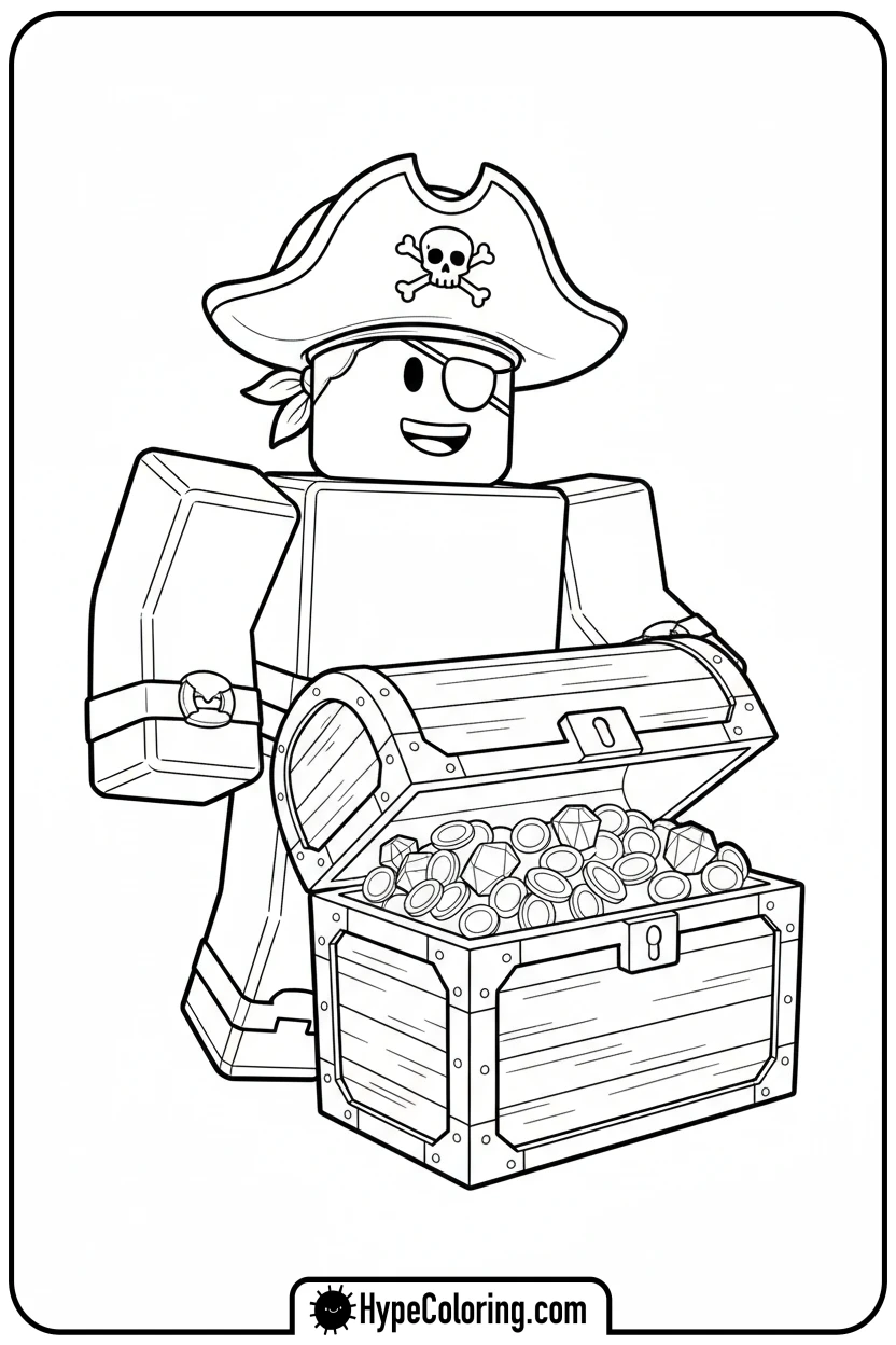 Click to download PDF roblox-pirate-with-treasure - roblox coloring pages