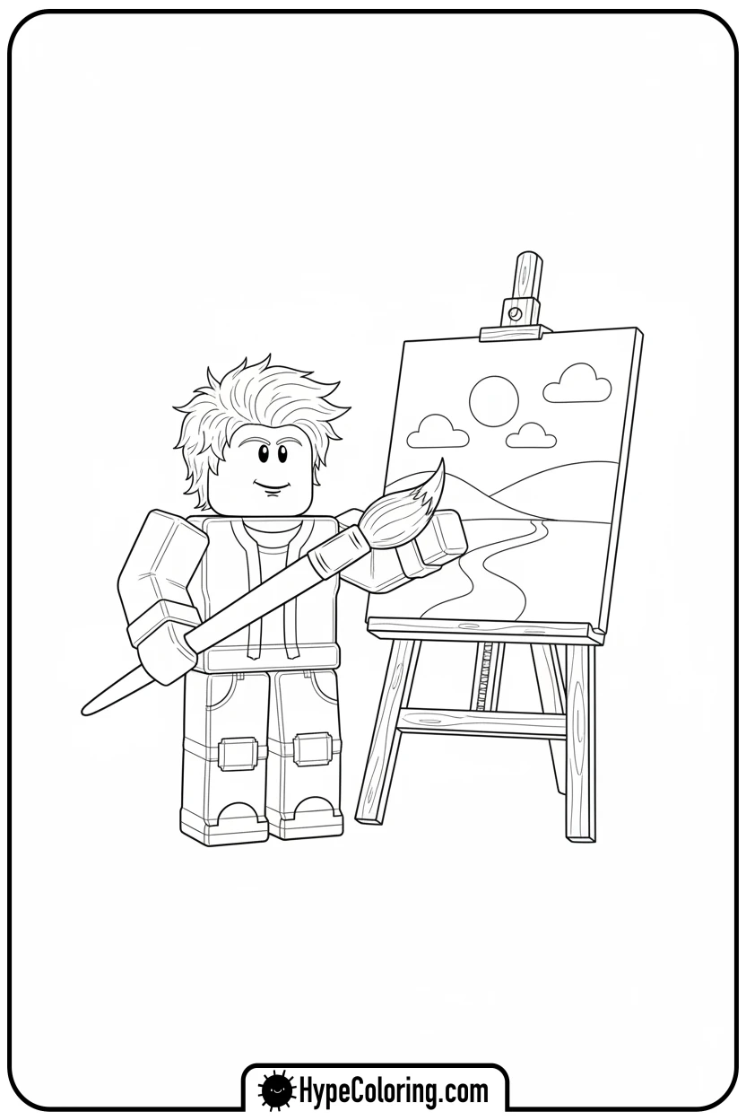 Click to download PDF roblox-character-painting-easel - roblox coloring pages