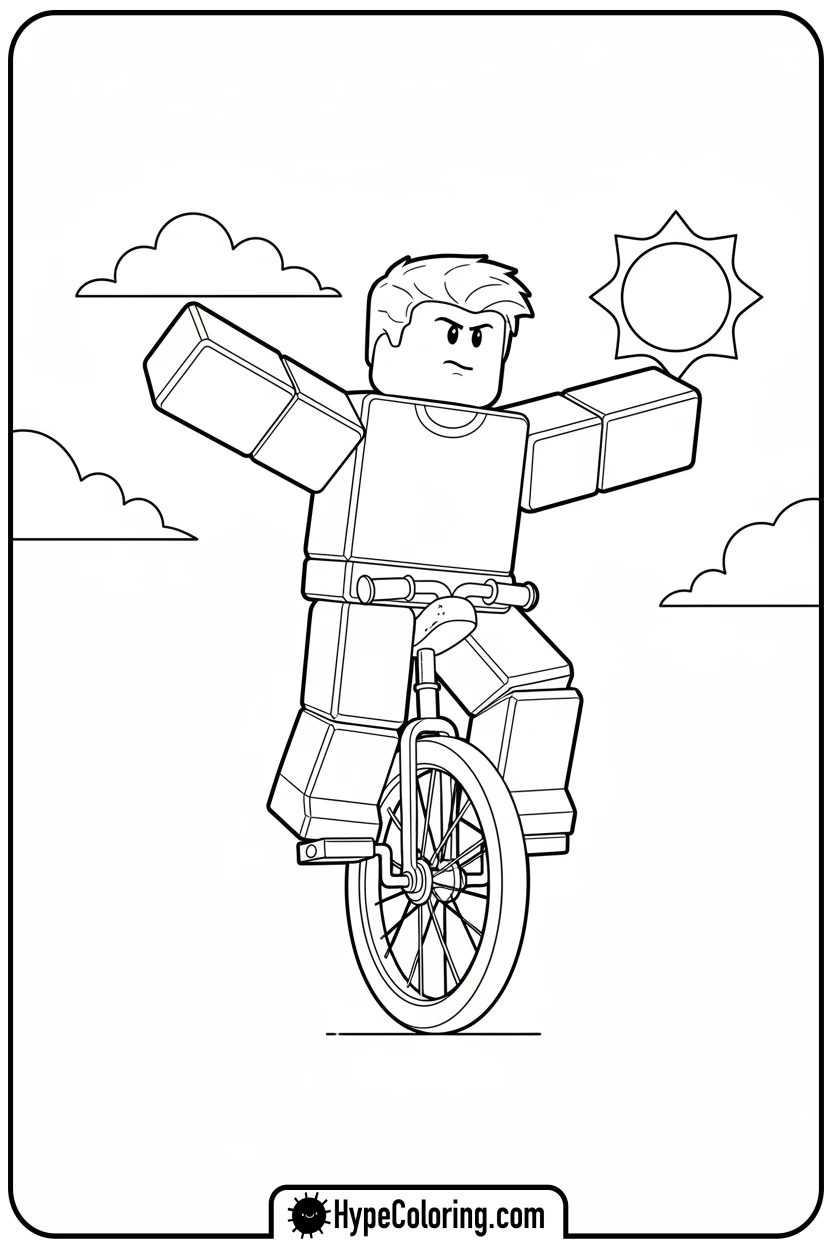 Click to download PDF roblox-character-on-unicycle - roblox coloring pages