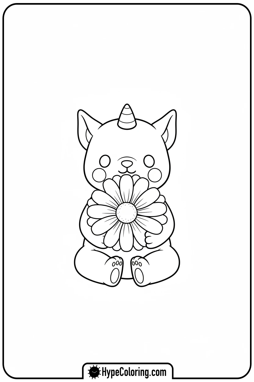 labubu-holding-a-daisy - labubu coloring pages