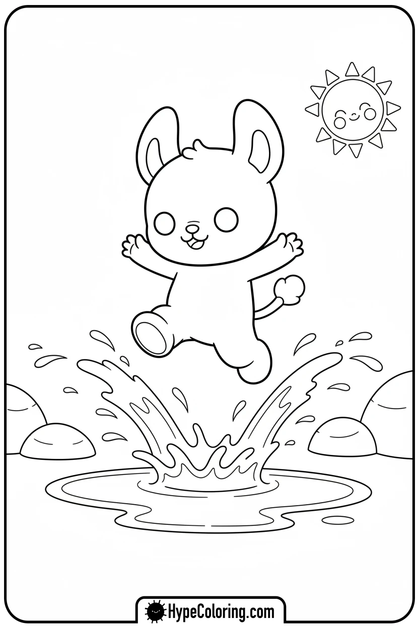 labubu-jumping-over-puddle - labubu coloring pages
