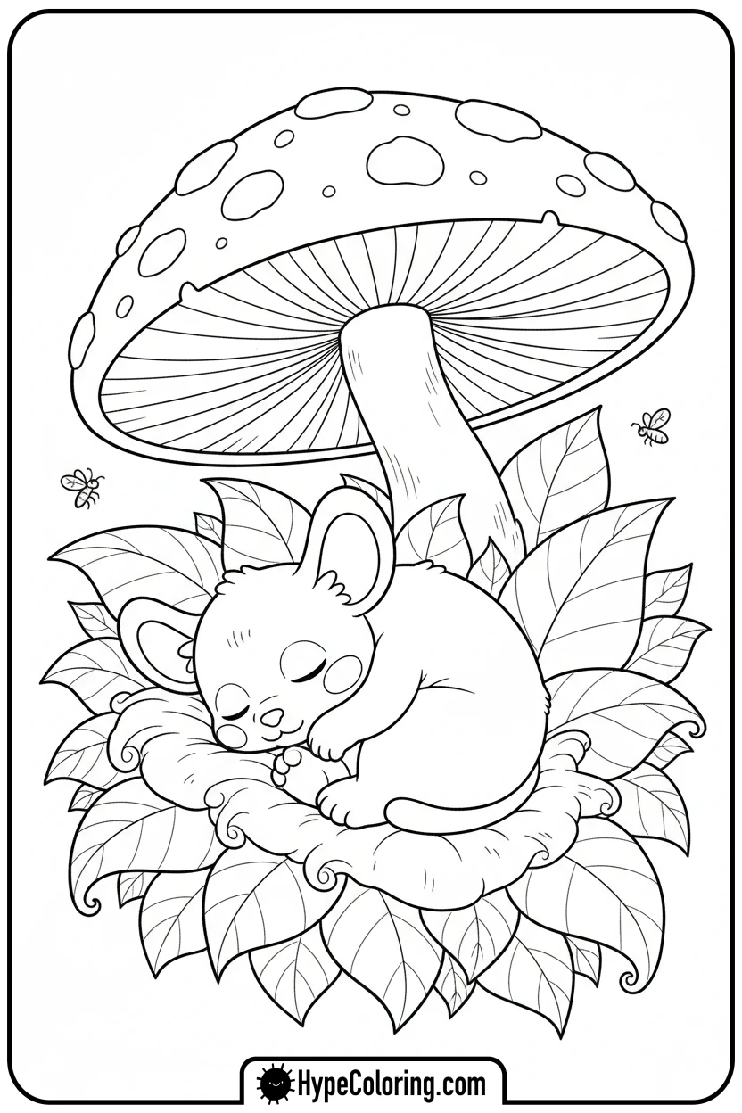 labubu-napping-under-mushroom - labubu coloring pages