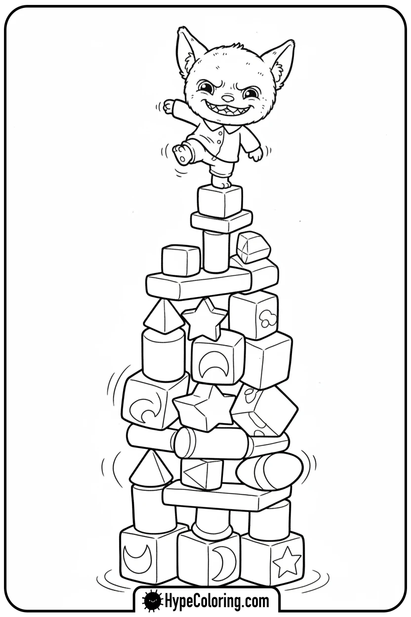 labubu-building-block-tower - labubu coloring pages
