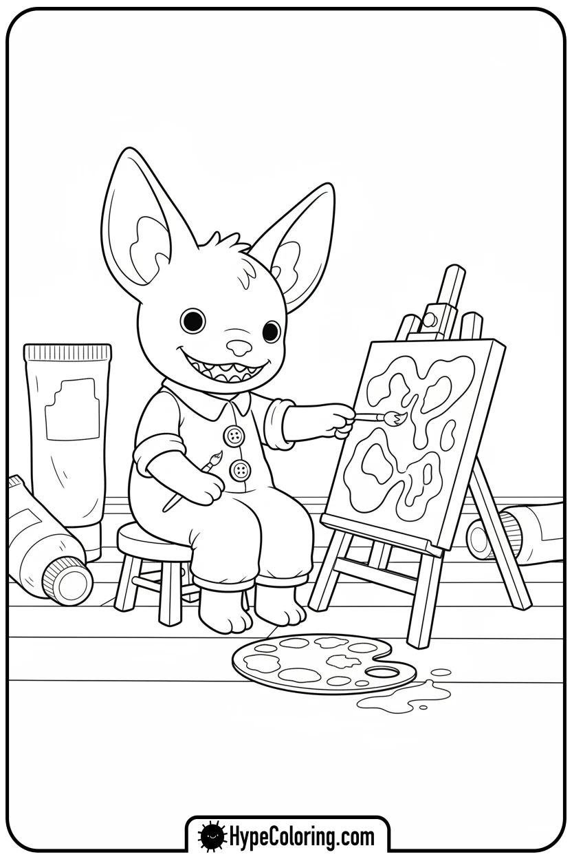 labubu-painting-on-easel - labubu coloring pages
