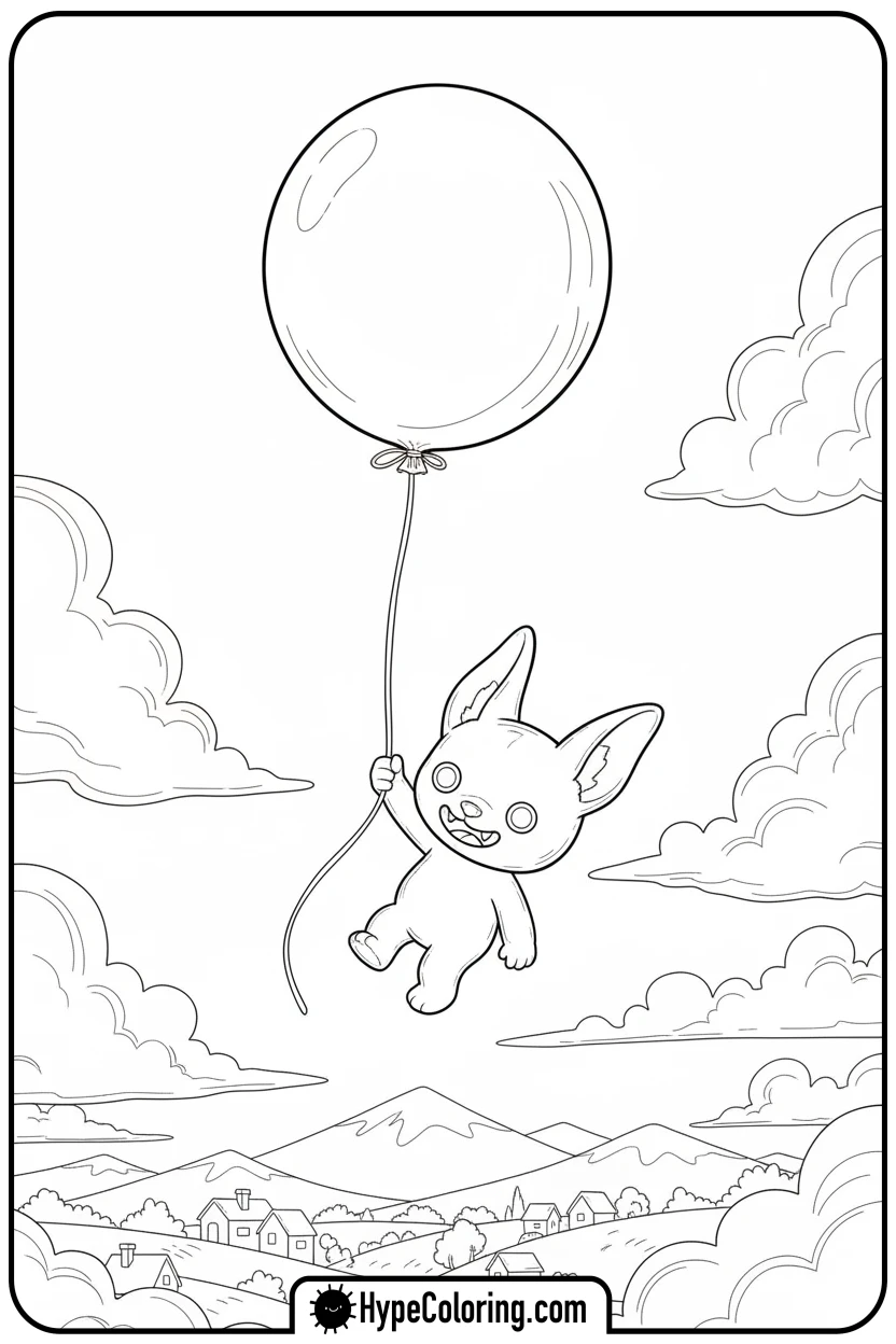 labubu-floating-with-balloon - labubu coloring pages