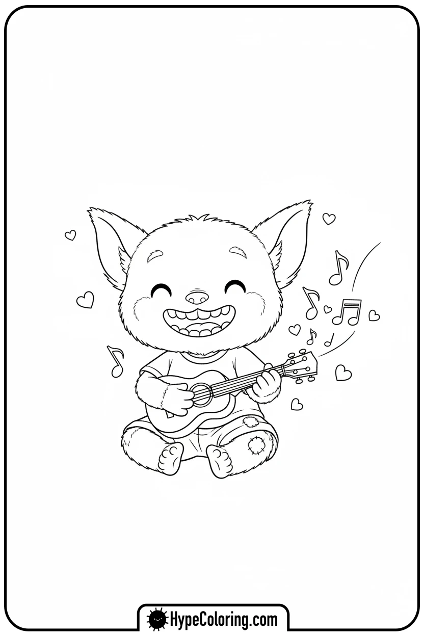 labubu-playing-ukulele - labubu coloring pages