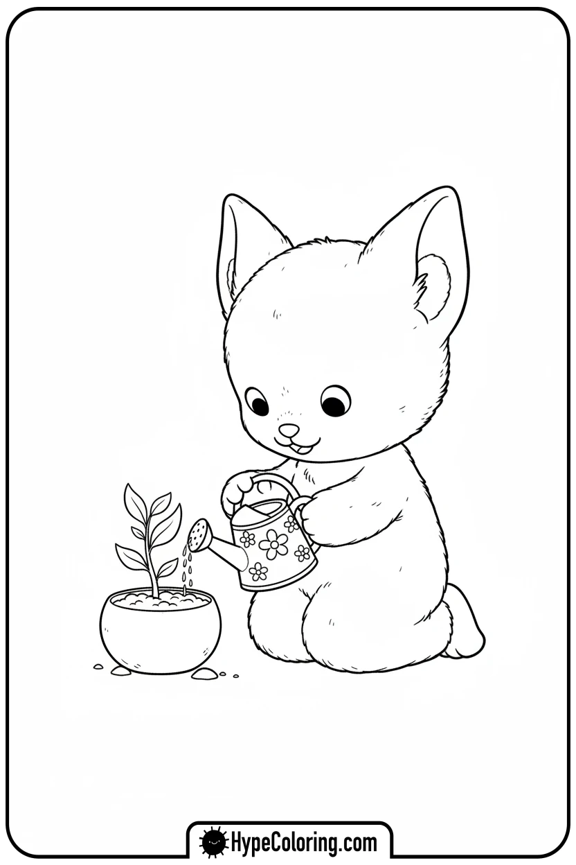 labubu-watering-plant - labubu coloring pages