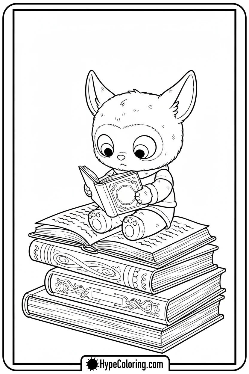labubu-reading-on-books - labubu coloring pages