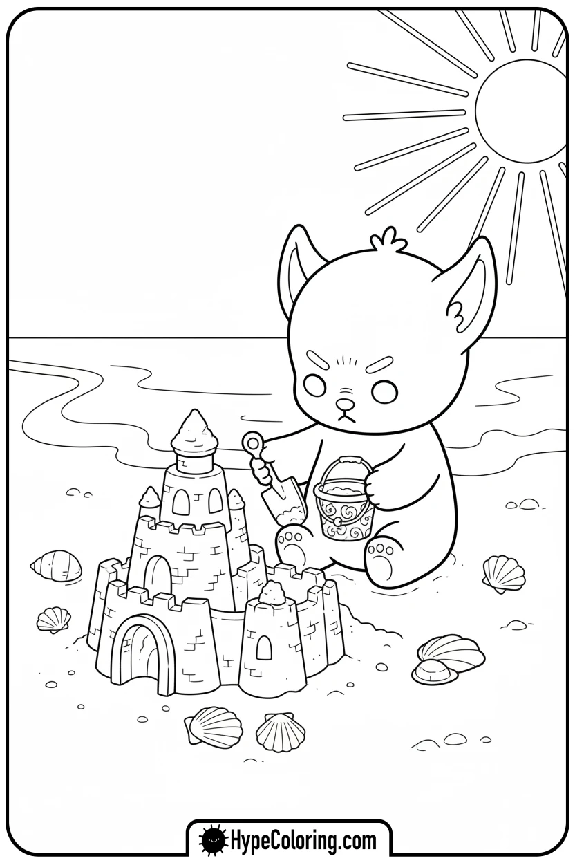 labubu-building-sandcastle - labubu coloring pages