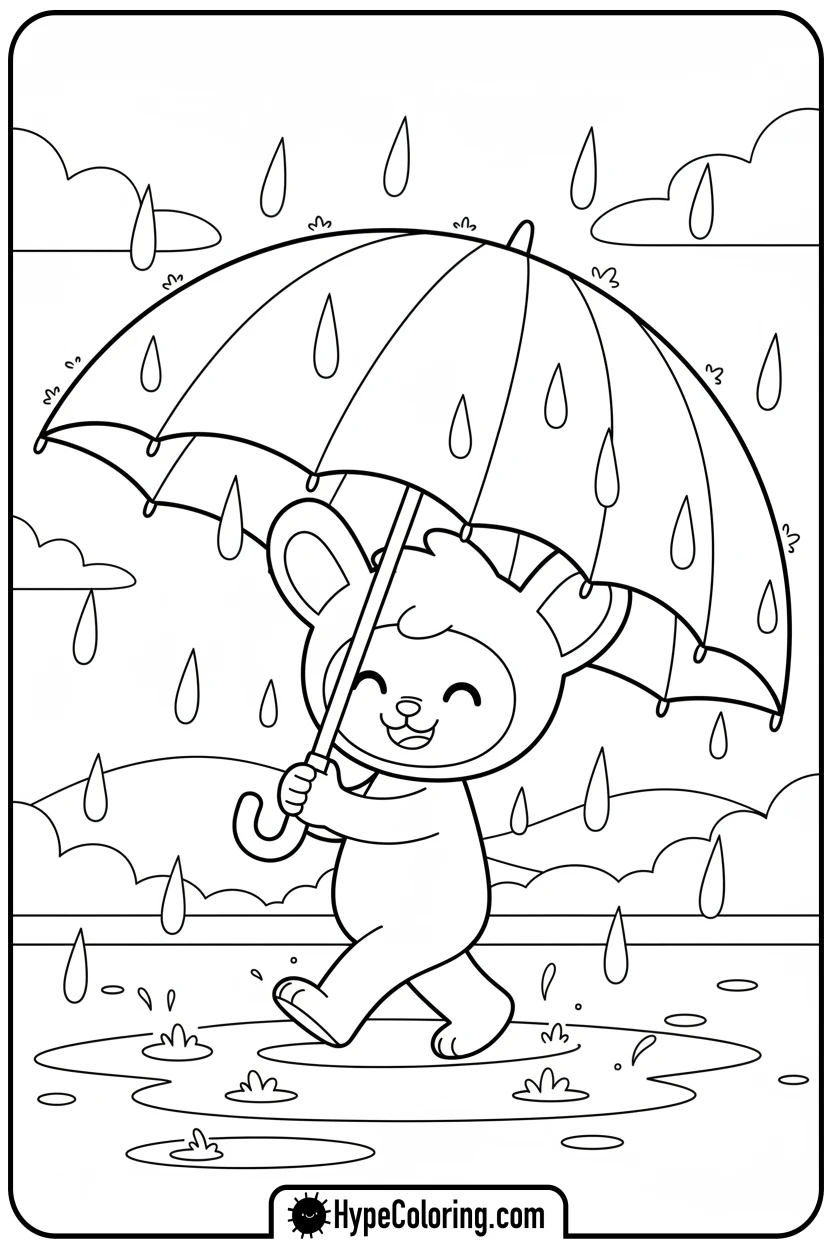 labubu-with-umbrella-in-rain - labubu coloring pages