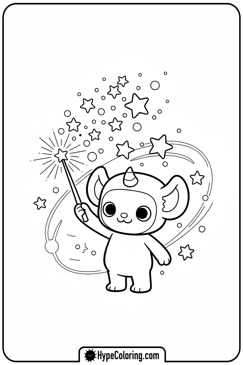 labubu-with-magic-wand - labubu coloring pages