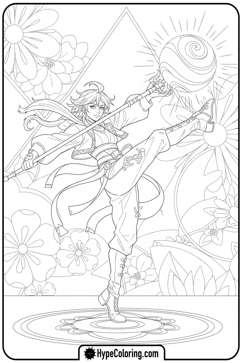 hunter-dancing-and-deflecting-orb - kpop demon hunters coloring pages