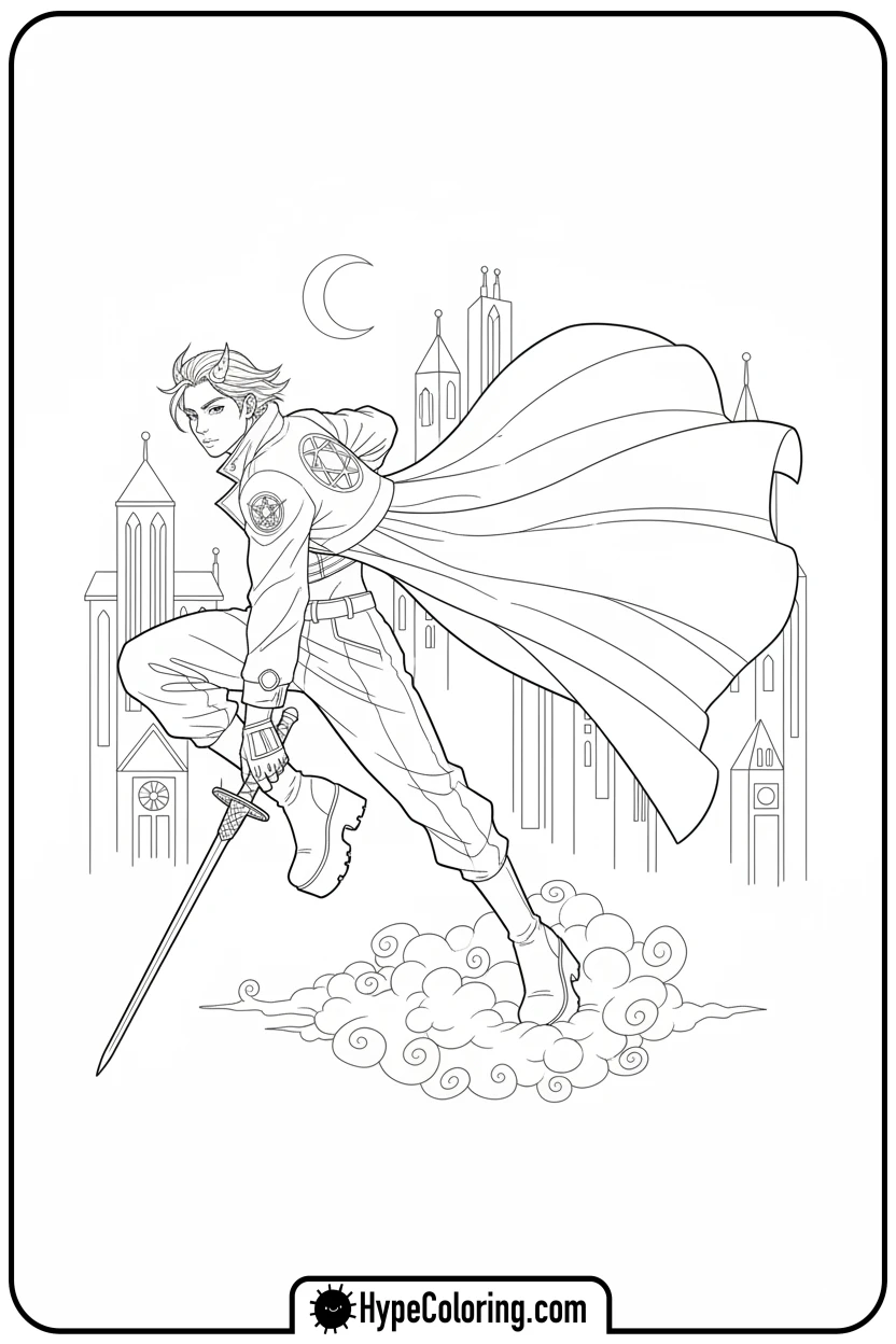 hunter-leaping-over-cloud - kpop demon hunters coloring pages